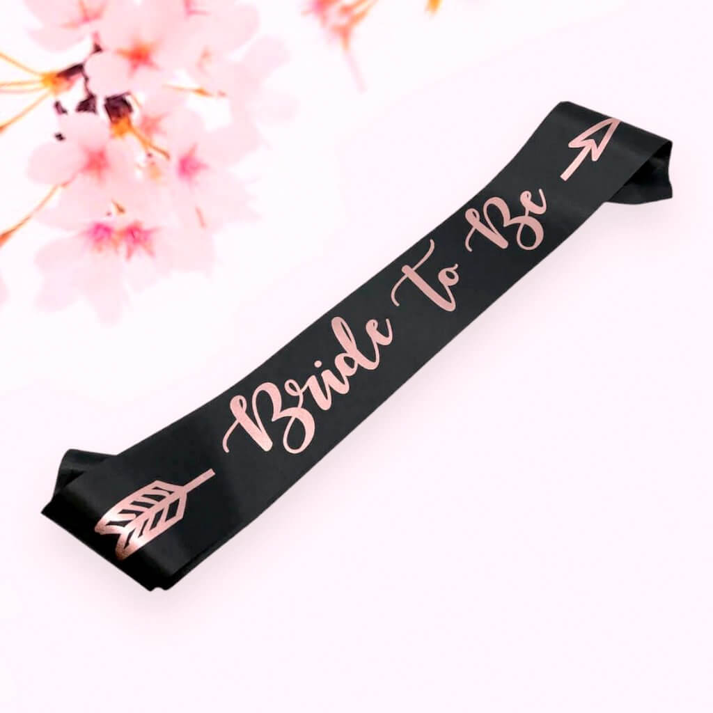 Black 'Bride To Be' with Arrow Hen Party Satin Sash - Pink Print