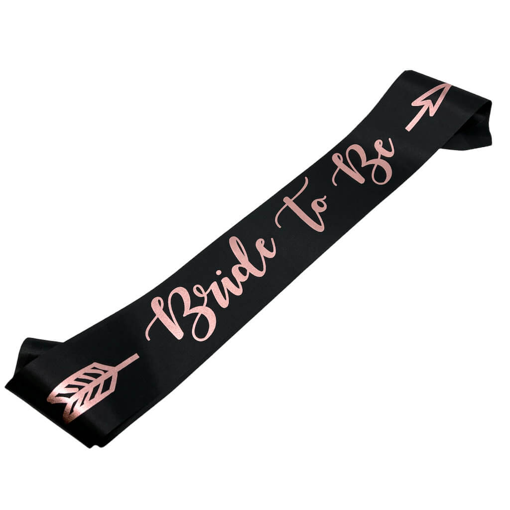 Black 'Bride To Be' with Arrow Hen Party Satin Sash - Pink Print