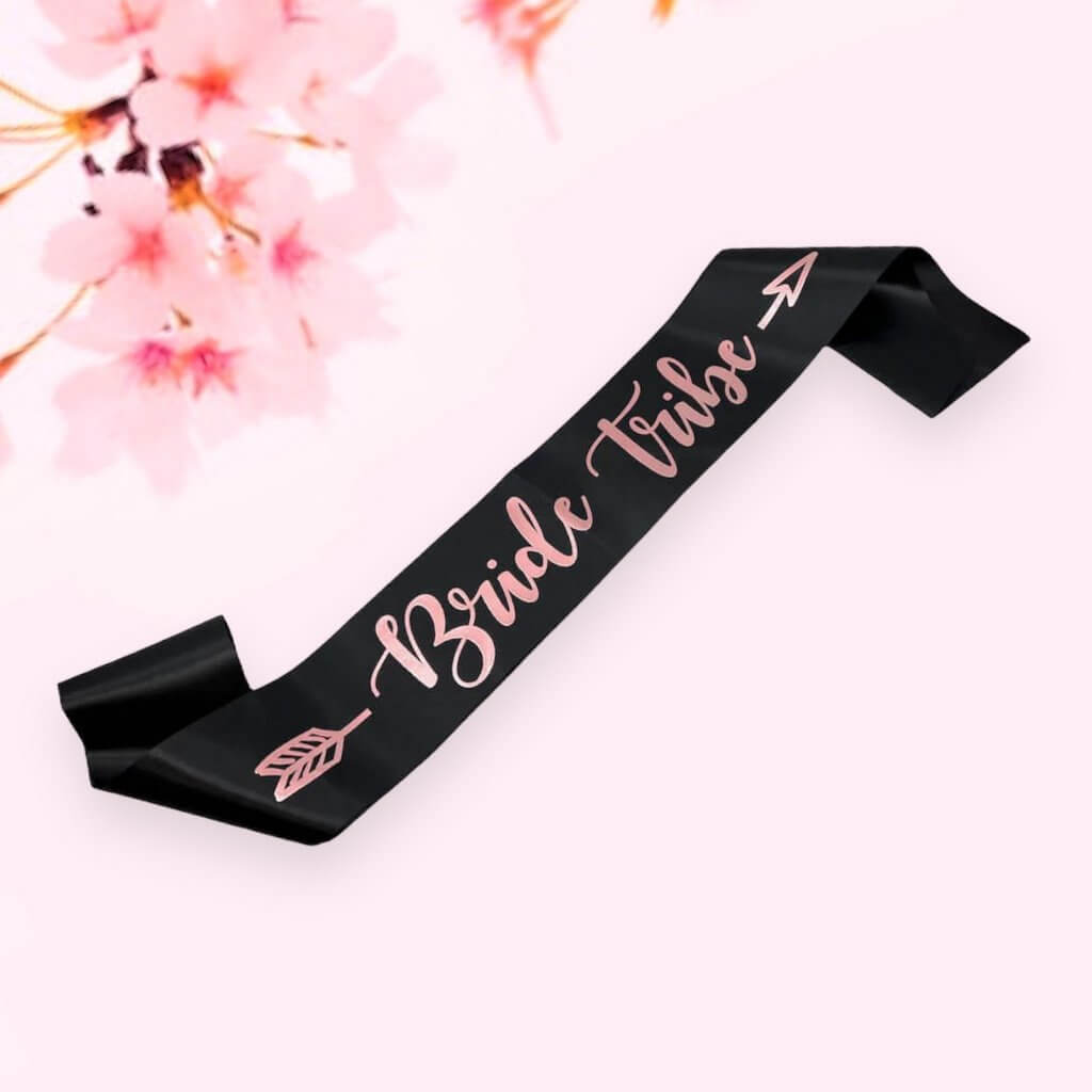 Black "Bride Tribe" with Arrow Hen Party Satin Sash - Print Print