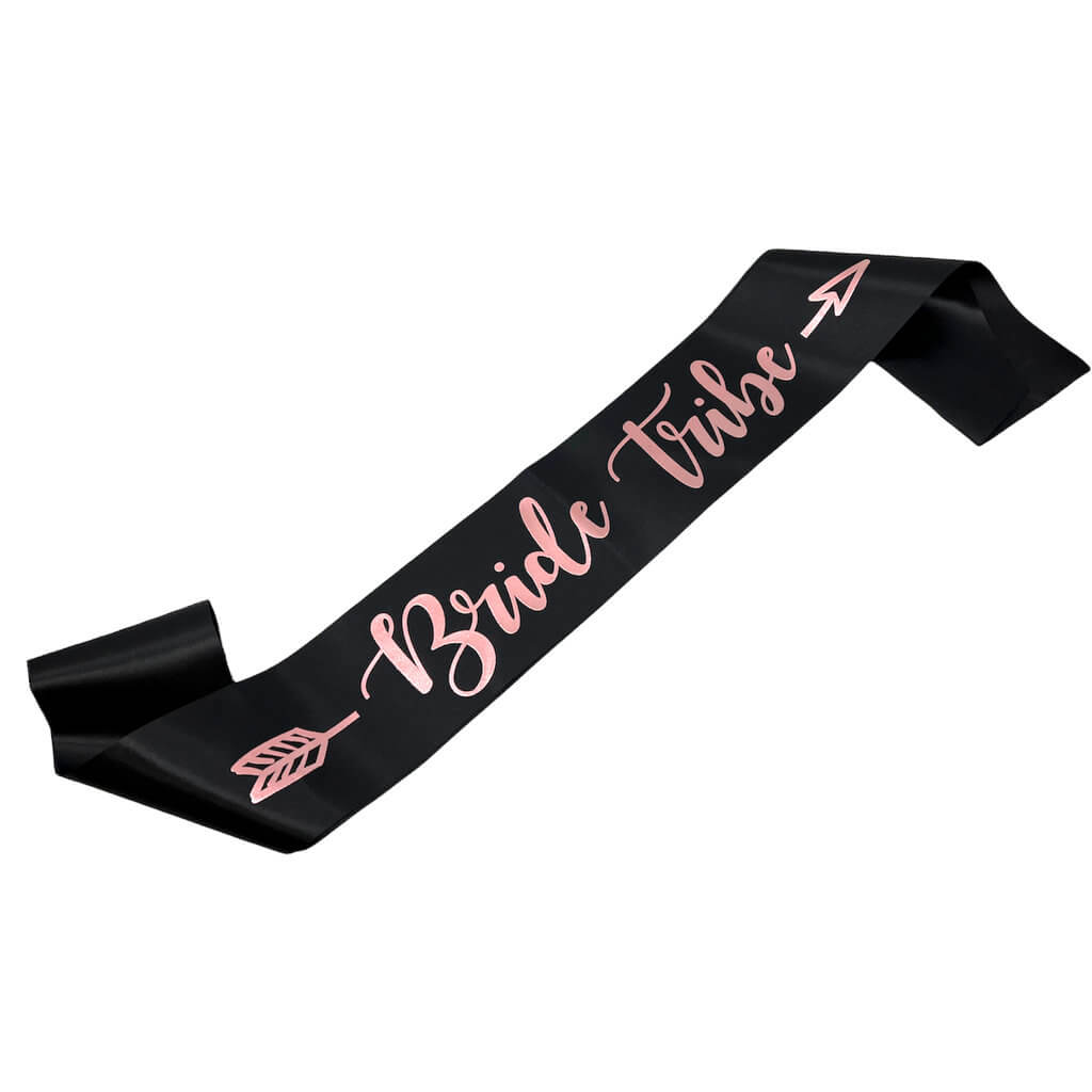 Black "Bride Tribe" with Arrow Hen Party Satin Sash - Print Print