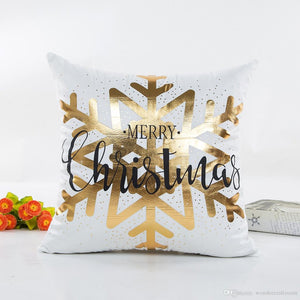 Premium Quality Bronze Printed Merry Christmas Decorative Cushion Cover - Online Party Supplies