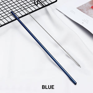 straight blue Stainless Steel Straw, reusable, eco-friendly metal drinking straws 210mm x 6mm