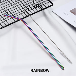 bent iridescent rainbow Stainless Steel Straw, reusable, eco-friendly metal straws 210mm x 6mm