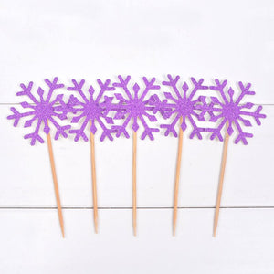 Purple Glitter Snowflake Paper Cupcake Topper 10 Pack