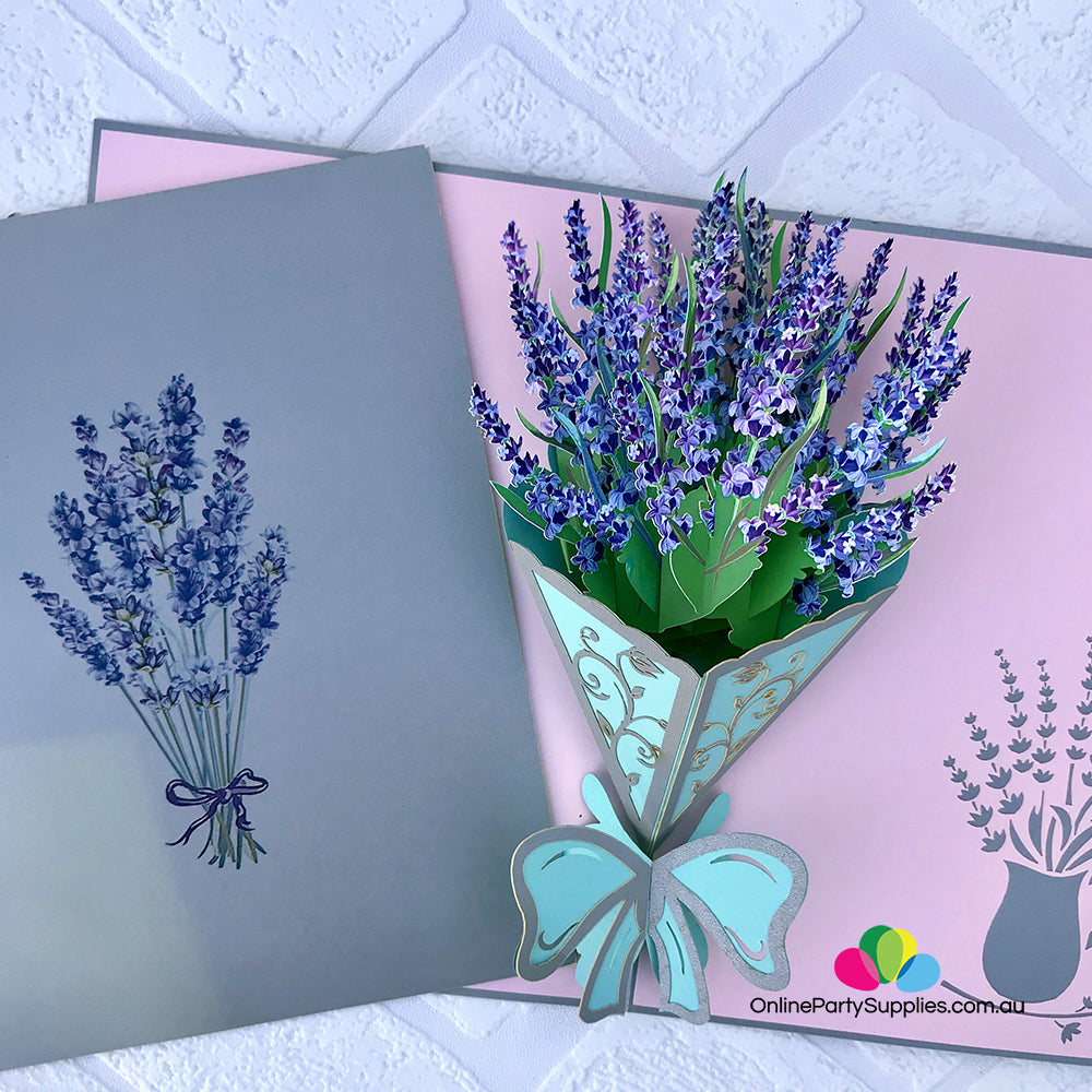 Handmade Lavender Bouquet 3D Pop Up Card - Online Party Supplies