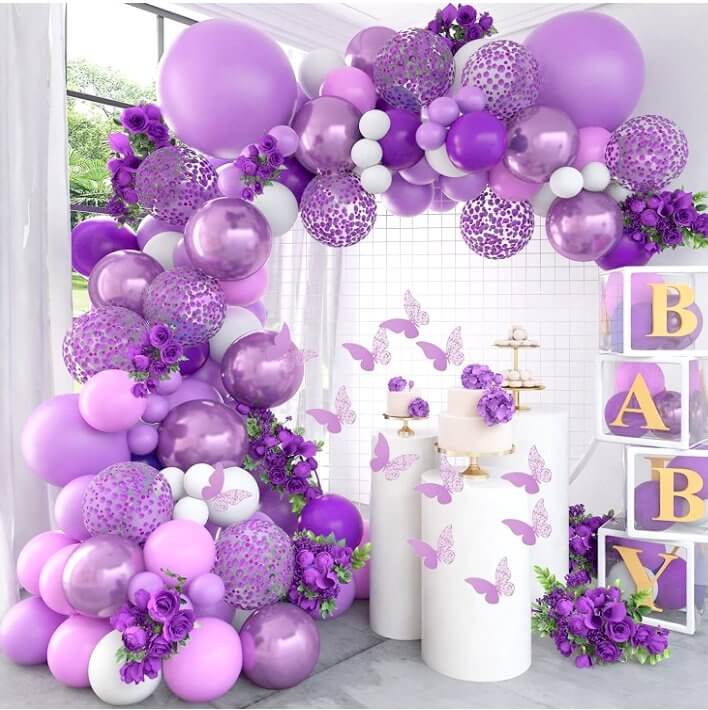 147pk Purple White Balloon Garland DIY Kit Party Decorations