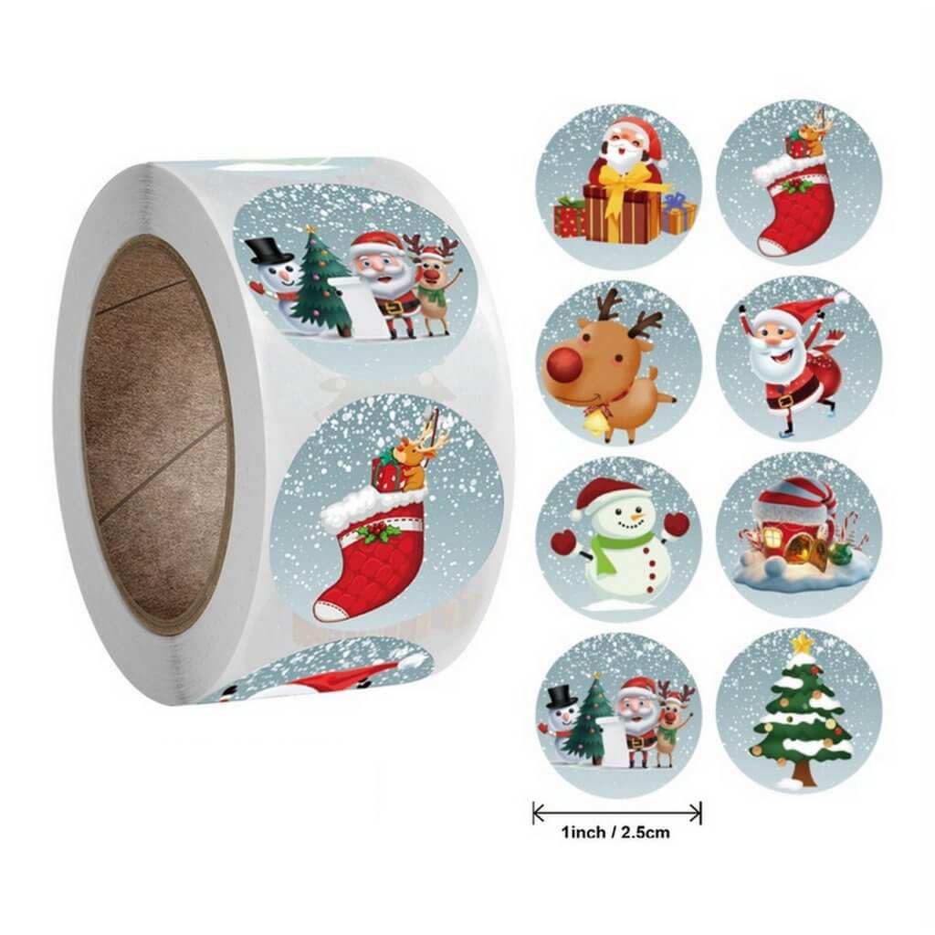 Style Q - Round Christmas Stickers For Kids - Christmas Gift Packaging and Wrapping Supplies