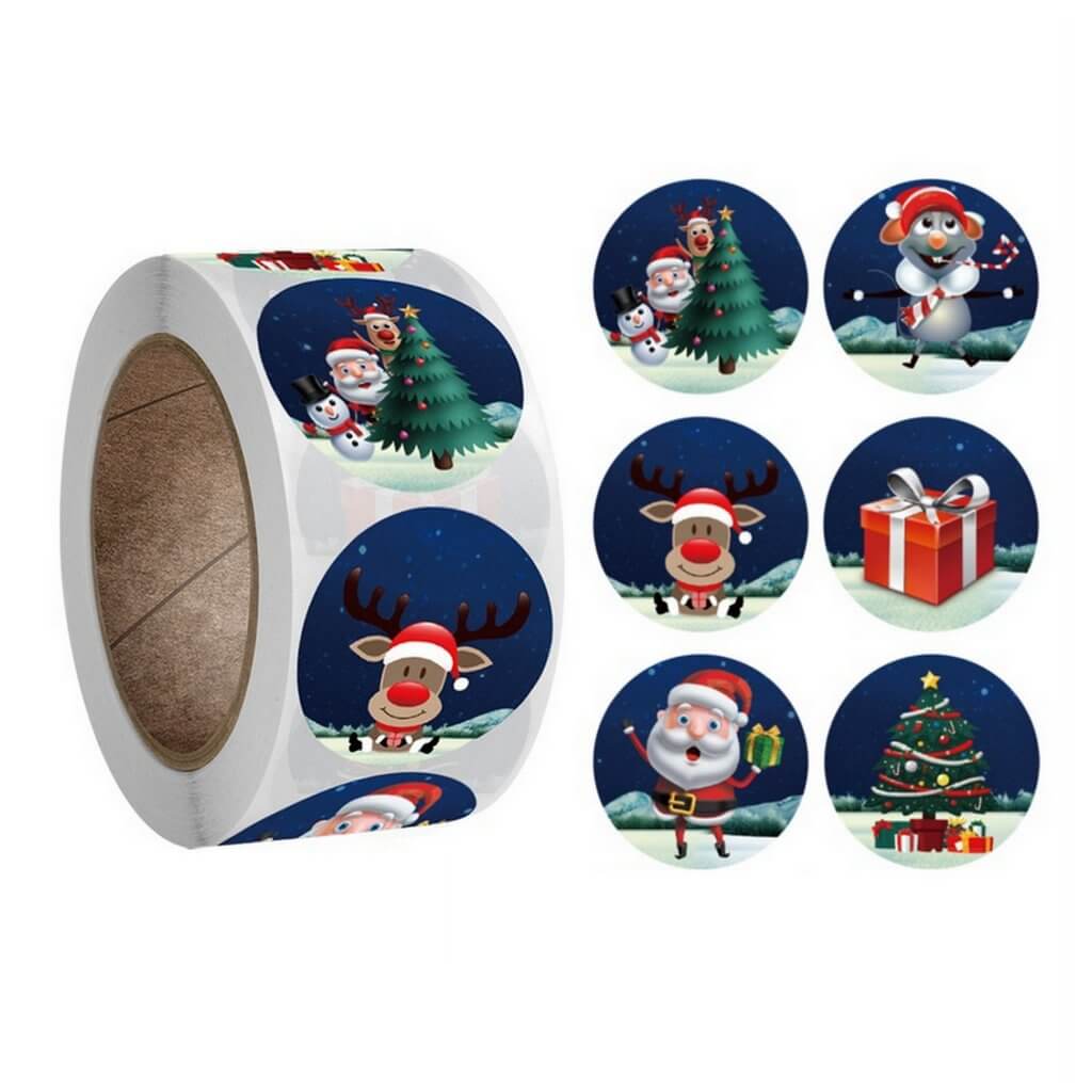 Style R - Round Christmas Stickers For Kids - Christmas Gift Packaging and Wrapping Supplies