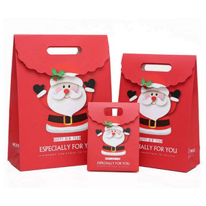 Red Christmas Paper Gift Bag - Cheering Santa