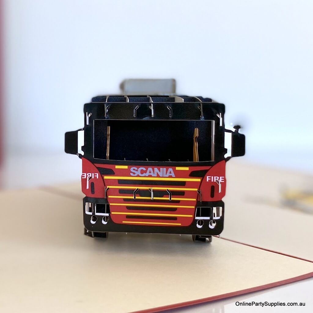 Handmade Red Fire Engine 3D Pop Up Greeting Card - Pop Up Transportation Card