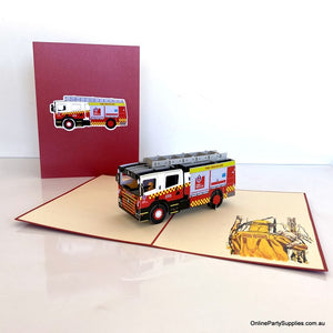 Handmade Red Fire Engine 3D Pop Up Greeting Card - Pop Up Transportation Card