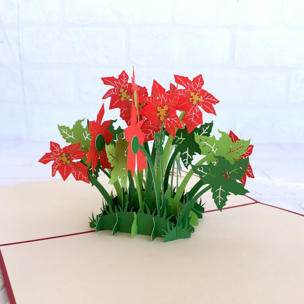 Handmade Online Party Supplies Red Flowering Poinsettia Bush 3D Pop Up Get Well Card