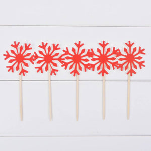 Red Glitter Snowflake Paper Cupcake Topper 10 Pack