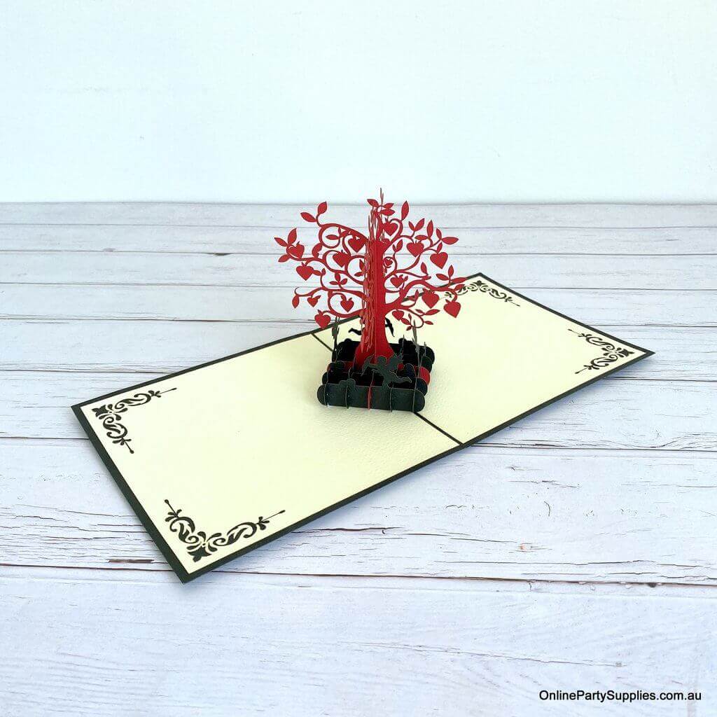 Handmade Red and Gold Tree Of Love Heart 3D Pop Up Valentine's Day Card - Black Cover