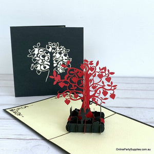 Handmade Red and Gold Tree Of Love Heart 3D Pop Up Valentine's Day Card - Black Cover