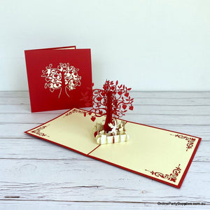 Handmade Red and Gold Tree Of Love Heart 3D Pop Up Valentine's Day Card