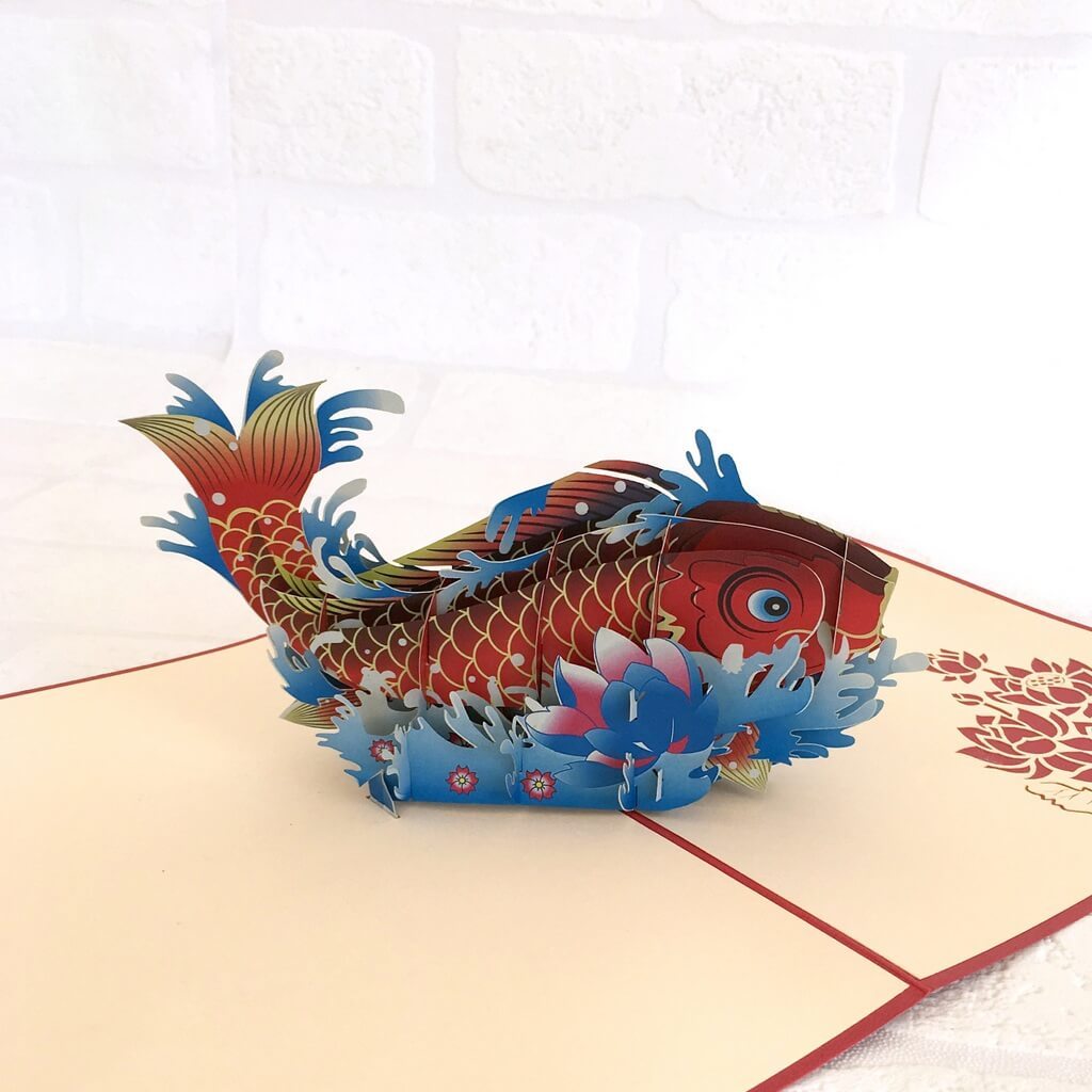 Handmade Online Party Supplies Red Japanese Koi Fish Pop Up Greeting Card