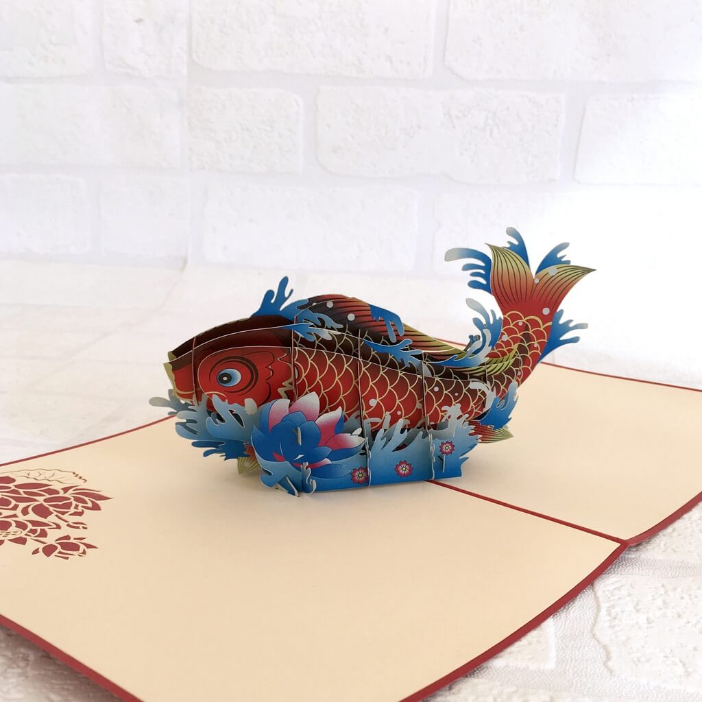 Handmade Online Party Supplies Red Japanese Koi Fish Pop Up Greeting Card