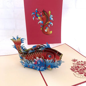 Handmade Online Party Supplies Red Japanese Koi Fish Pop Up Mother's DayCard