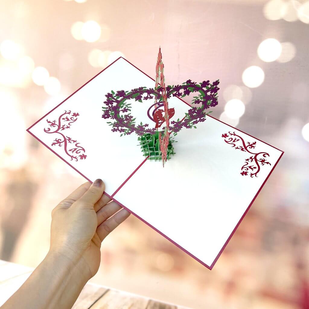 Handmade Red Love Birds Tree 3D Pop Up Valentine's Day Card - Red Cover