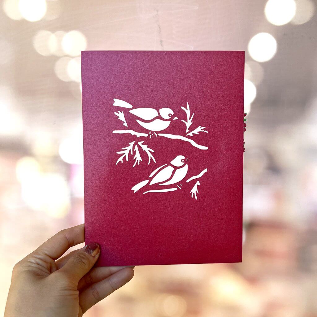 Handmade Red Love Birds Tree 3D Pop Up Valentine's Day Card - Red Cover