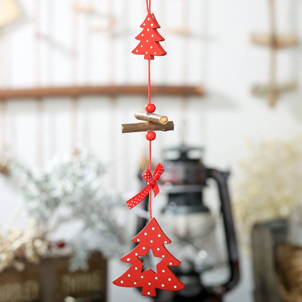 Red Painted Wooden Christmas Tree Hanging Ornament - Xmas trees