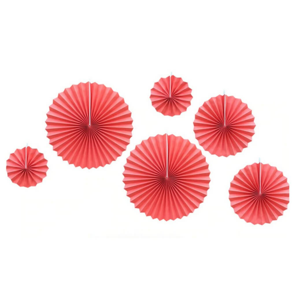 Red Hanging Paper Fan Decorations (Set of 6) - Valentine's Day, Christmas, Wedding, Chinese New Year Party Decorations