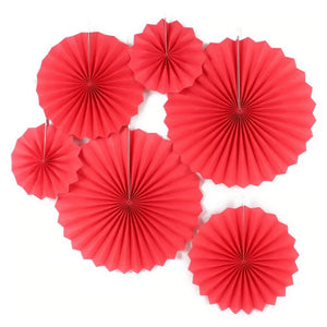Red Hanging Paper Fan Decorations (Set of 6) - Valentine's Day, Christmas, Wedding, Chinese New Year Party Decorations