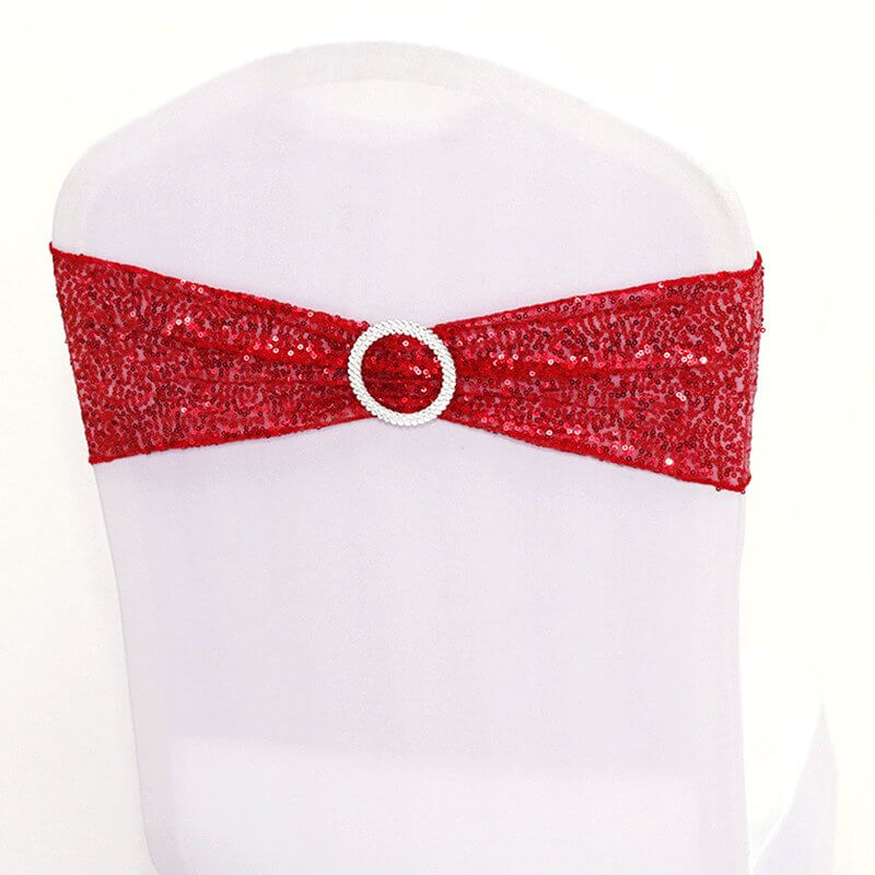 Sparkly Sequin Lycra Chair Sash - Red
