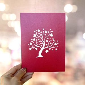 Handmade Red Tree Of Love Hearts 3D Pop Up Card - Red Cover