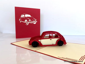 Handmade Red Vintage Car 3D Pop Up Greeting Card - Pop Up Transportation Card