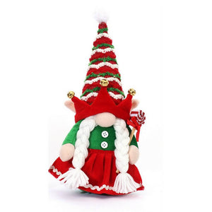 Stuffed Faceless Female Christmas Gnome Holding Xmas Lollipop Shelf Sitter