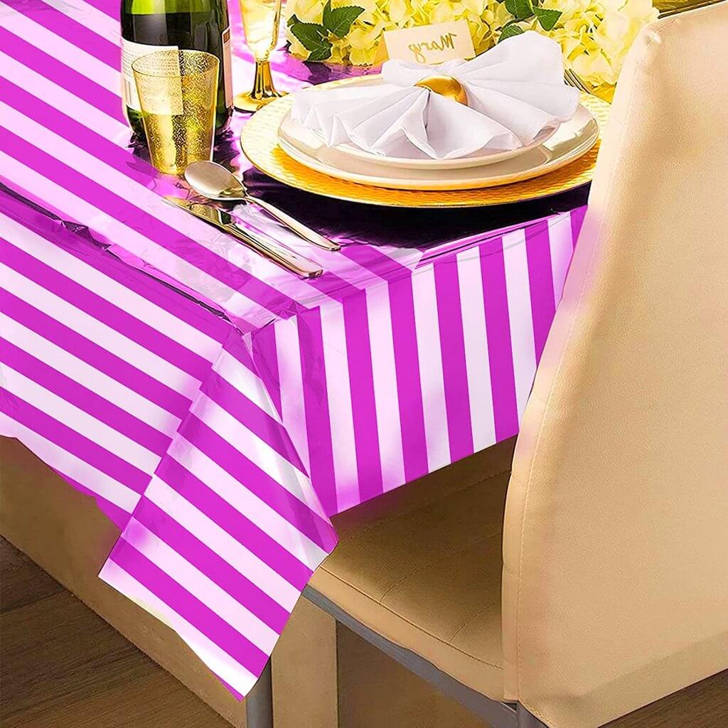 Metallic foil Rectangular Hot Pink & White Stripe Table Cover