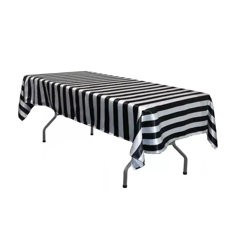 Metallic Plastic Rectangular Black White Stripe Table Cover