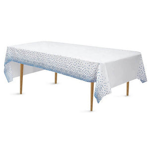 Plastic Rectangular Blue Confetti Dot White Tablecover