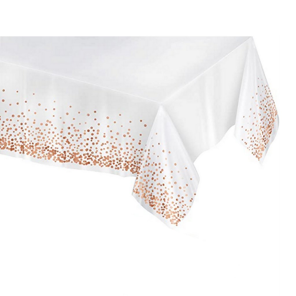Soft Plastic Rectangular Champagne Gold Confetti Dot White Table Cover