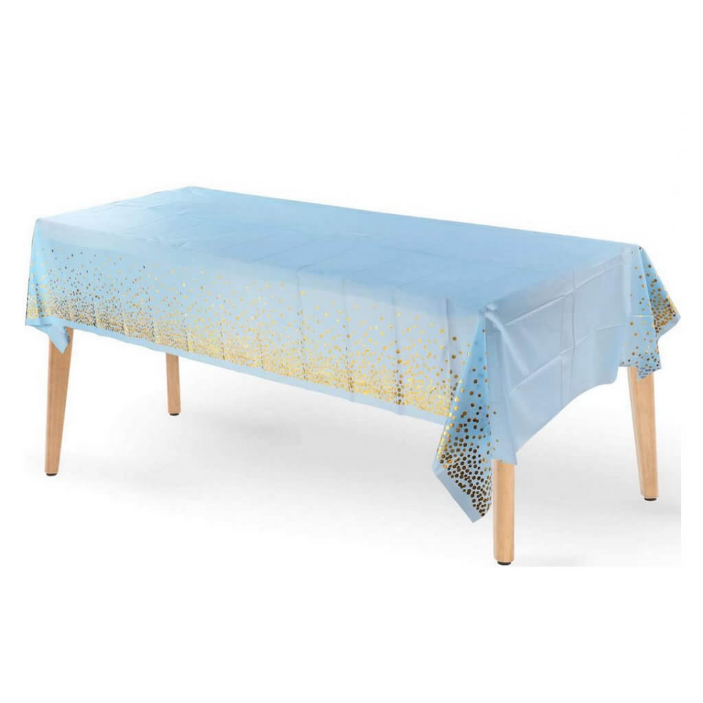 Plastic Rectangular Gold Confetti Dot Blue Table Cover