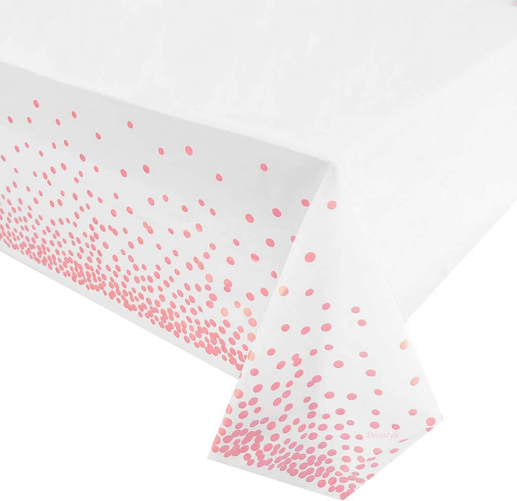Plastic Rectangular Pink Confetti Dot White Tablecover