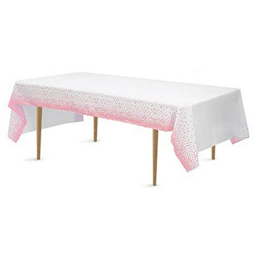 Plastic Rectangular Pink Confetti Dot White Tablecover
