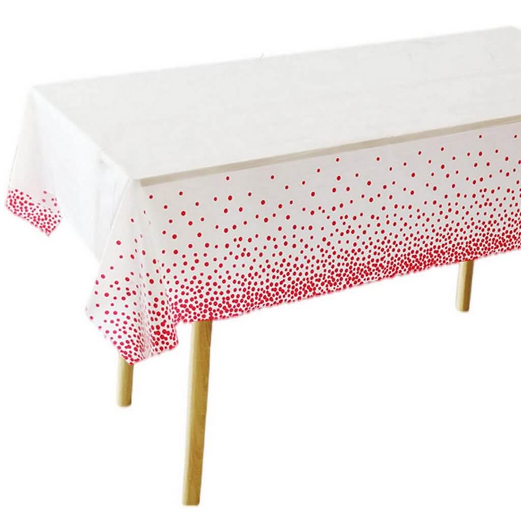 Plastic Rectangular Red Confetti Dot White Table cover