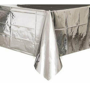 Rectangular Metallic Silver Foil Tablecloth Cover - 137x274cm