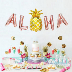 Rose Gold ALOHA With Gold Pineapple Foil Balloon Banner - Online Party Supplies