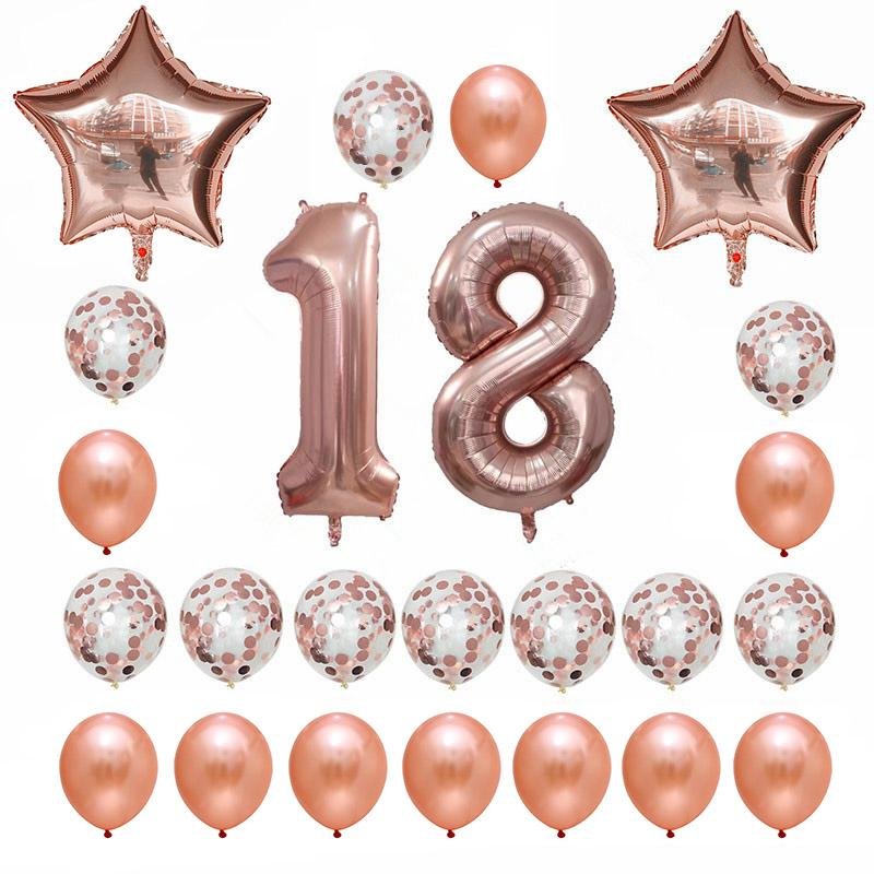 Rose Gold Birthday Number 18 Foil Balloon Bouquet (Pack of 24pcs) - Online Party Supplies