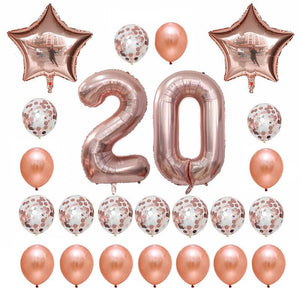 Rose Gold Birthday Number 20 Foil Balloon Bouquet (Pack of 24pcs) - Online Party Supplies