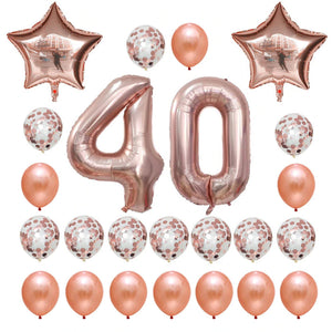 Rose Gold Birthday Number 40 Foil Balloon Bouquet (Pack of 24pcs) - Online Party Supplies