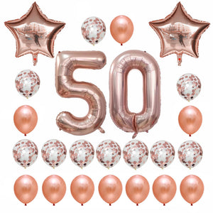 Rose Gold Birthday Number 50 Foil Balloon Bouquet (Pack of 24pcs) - Online Party Supplies