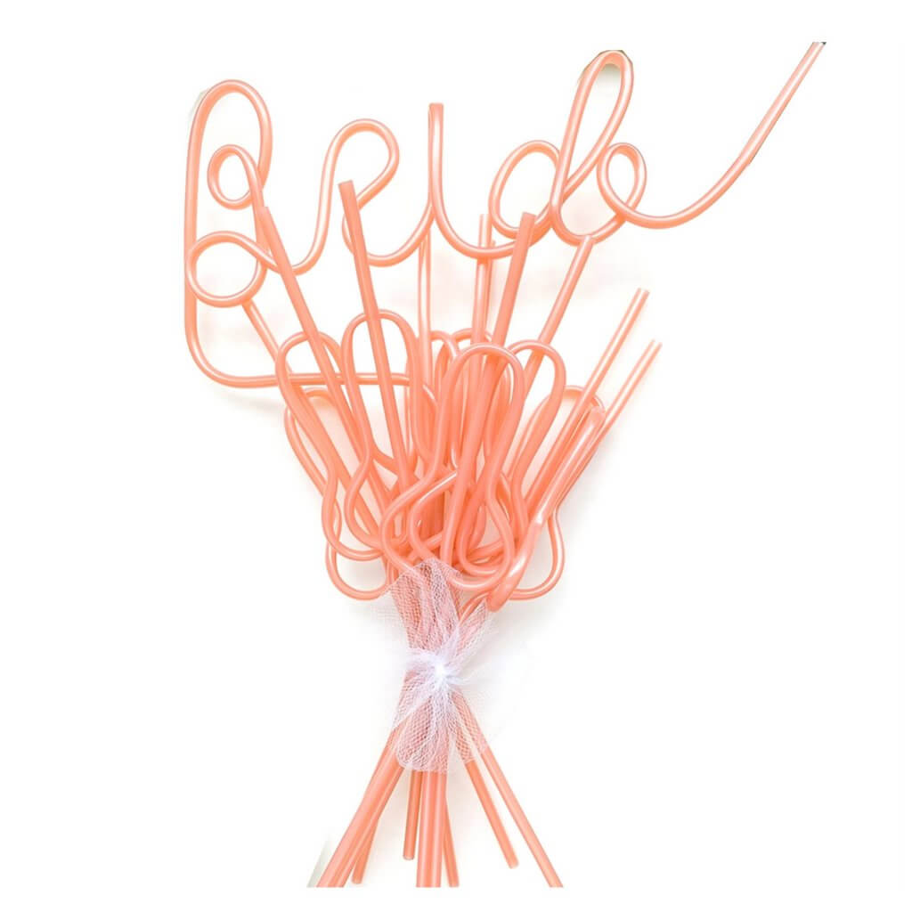 Rose Gold Naughty Hen Party Swirly Penis Bride Drinking Straws Pack of 7 - Bachelorette Party Tablewares and Party Favours