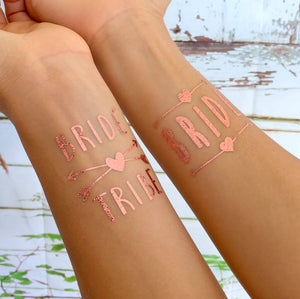 Rose Gold Bride Tribe Bachelorette Party Temporary Tattoos (Pack of 12)