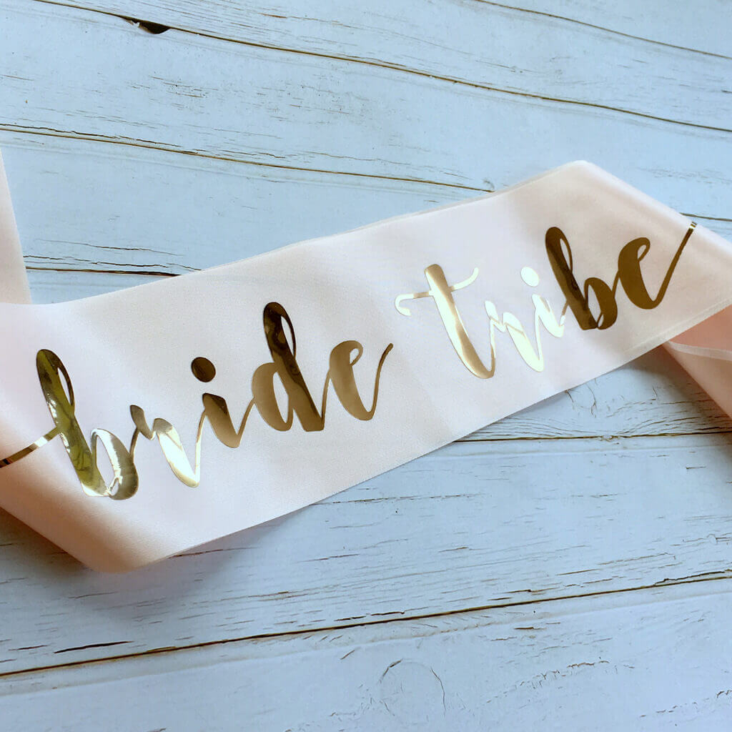 Online Party Supplies Champagne Pink 'Bride Tribe' Hen Party Sash - Rose Gold Foil Print
