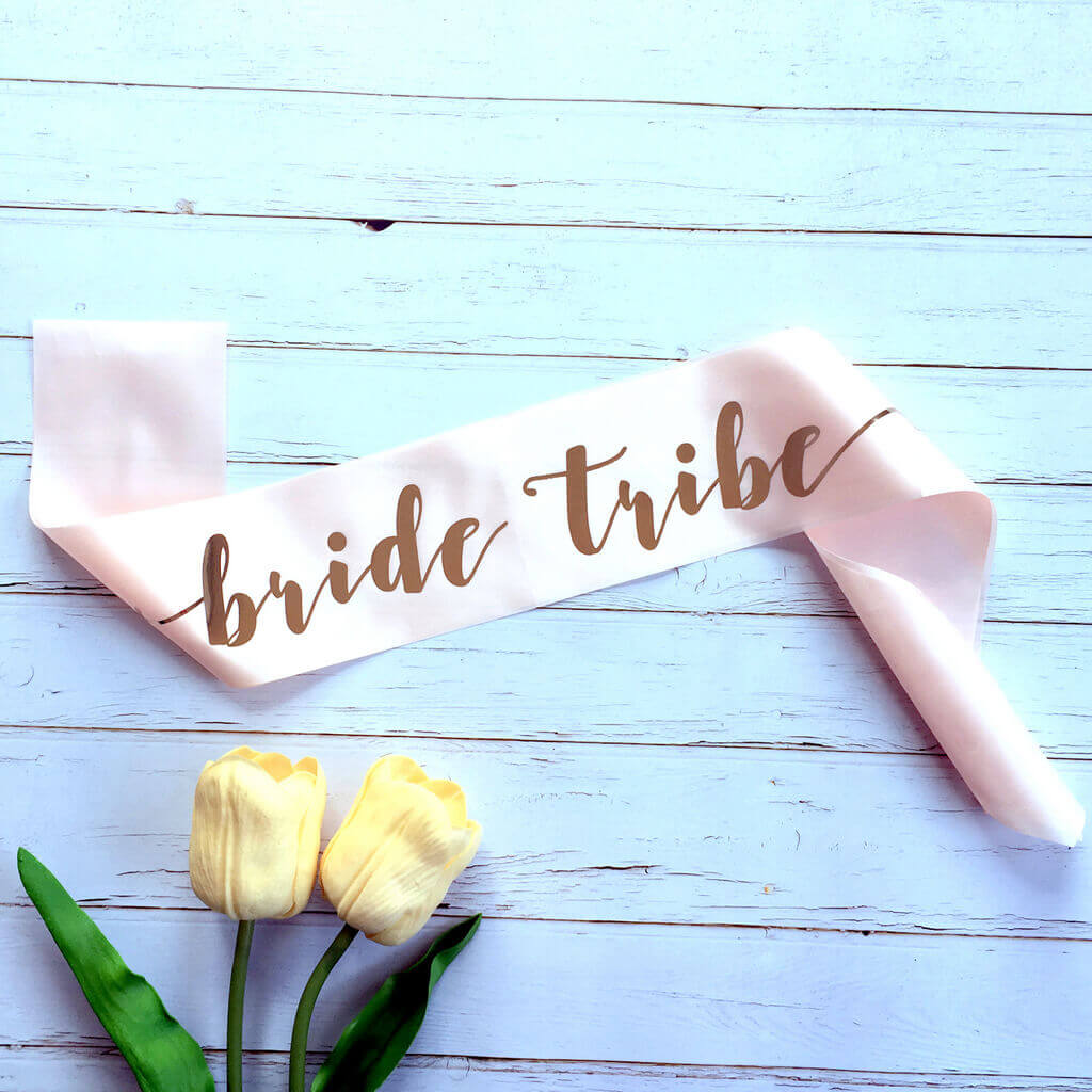 Online Party Supplies Champagne Pink 'Bride Tribe' Hen Party Sash - Rose Gold Foil Print